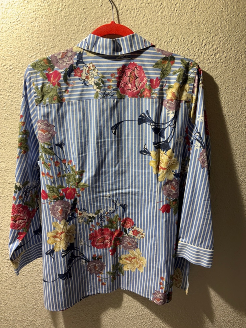 Chico's Blue and White Striped Floral Button-Down Shirt - Picture 2 of 2
